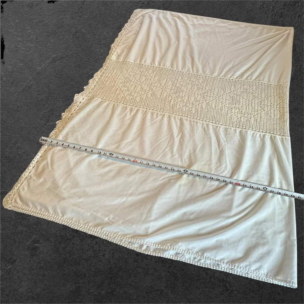 Vintage‎ White/Cream Crochet Panel Tablecloth Lace Edge Cottage Farmhouse 54x80